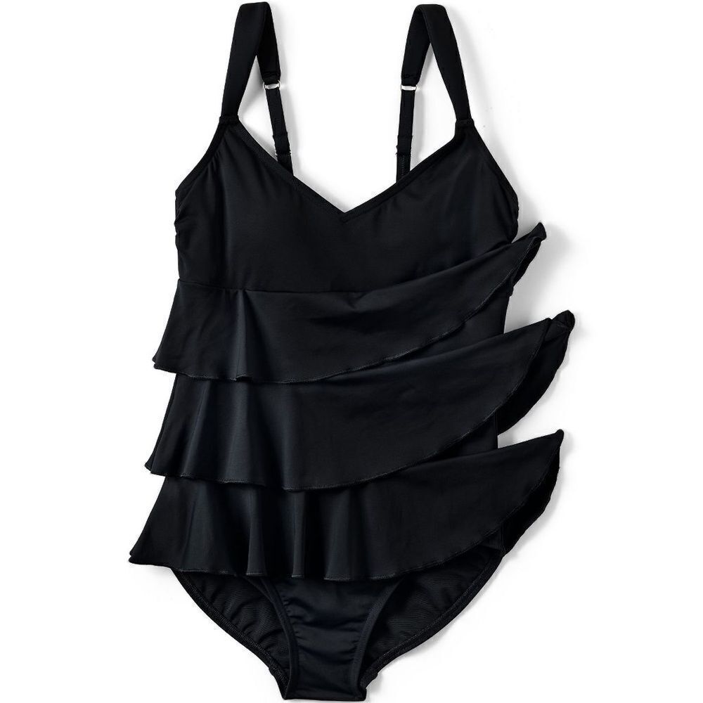 Land's End One Piece smoothing Control Fauxkini One Piece Swimsuit Black Various - Picture 5 of 10